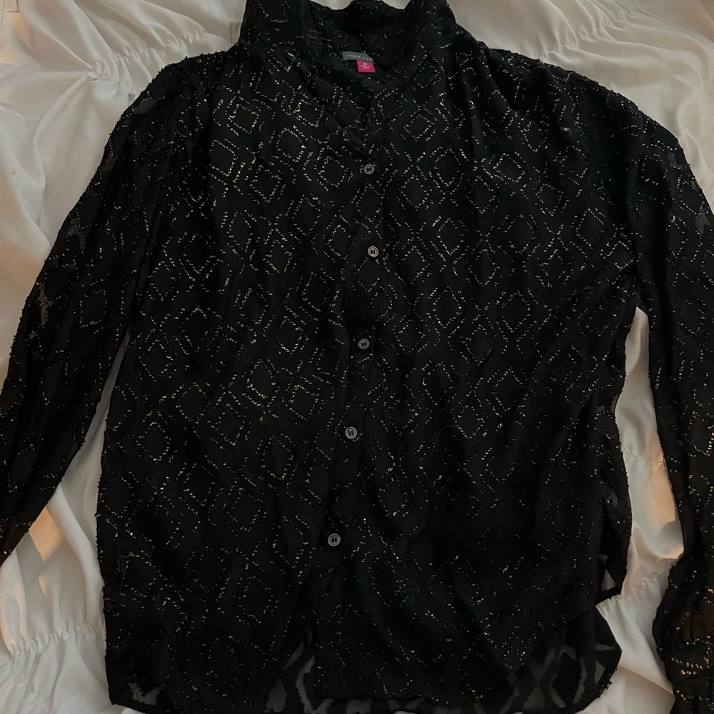 Vince Camuto Black and Gold Button Up Blouse